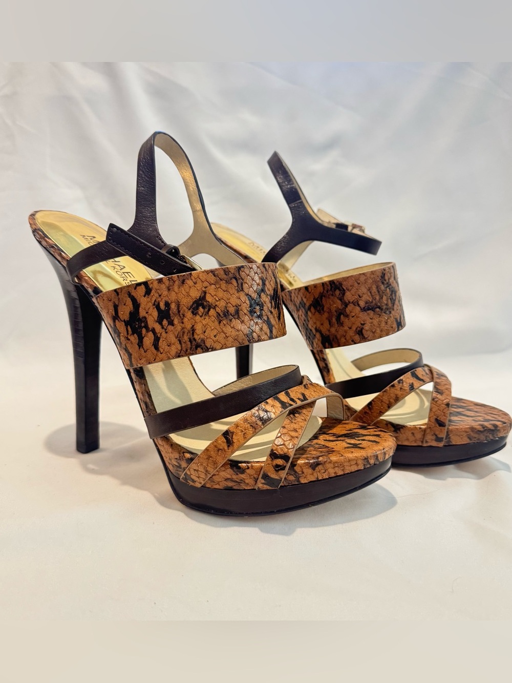 Michael Kors Nadja High Heel Leather Platform Heel Snakeskin Embossed Sz 8.5